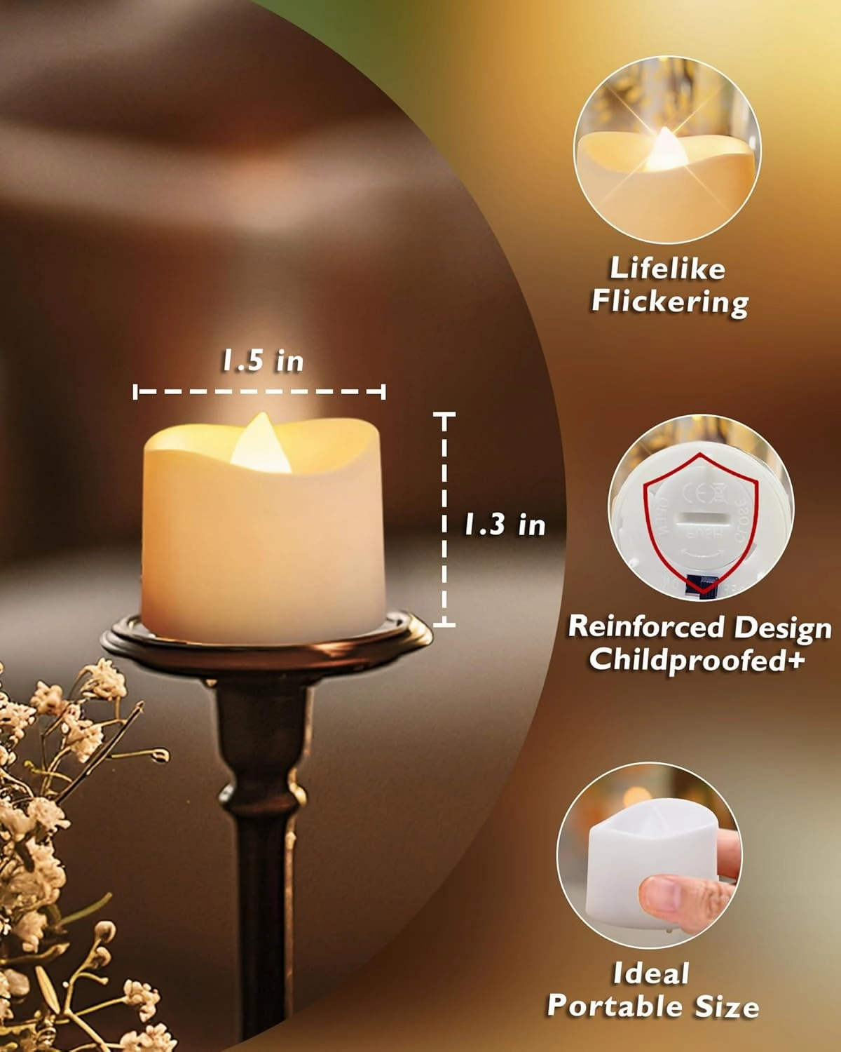 Homemory 48-Pack Novelty Flickering Flameless Tea Lights Candles, 200 Hours Battery-Operated LED Fake Candles for Wedding Table Centerpieces,Proposal,Anniversary, White Base, Ø1.5''xH1.3‘’
