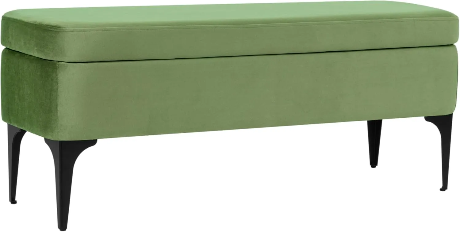 HomePop Upholstered Storage Bench with Metal Leg Home Décor|Bench with Storage for Living Room & Entryway - Green Velvet