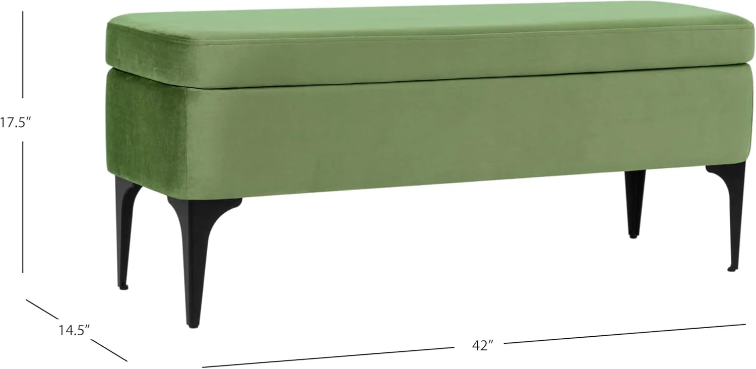 HomePop Upholstered Storage Bench with Metal Leg Home Décor|Bench with Storage for Living Room & Entryway - Green Velvet