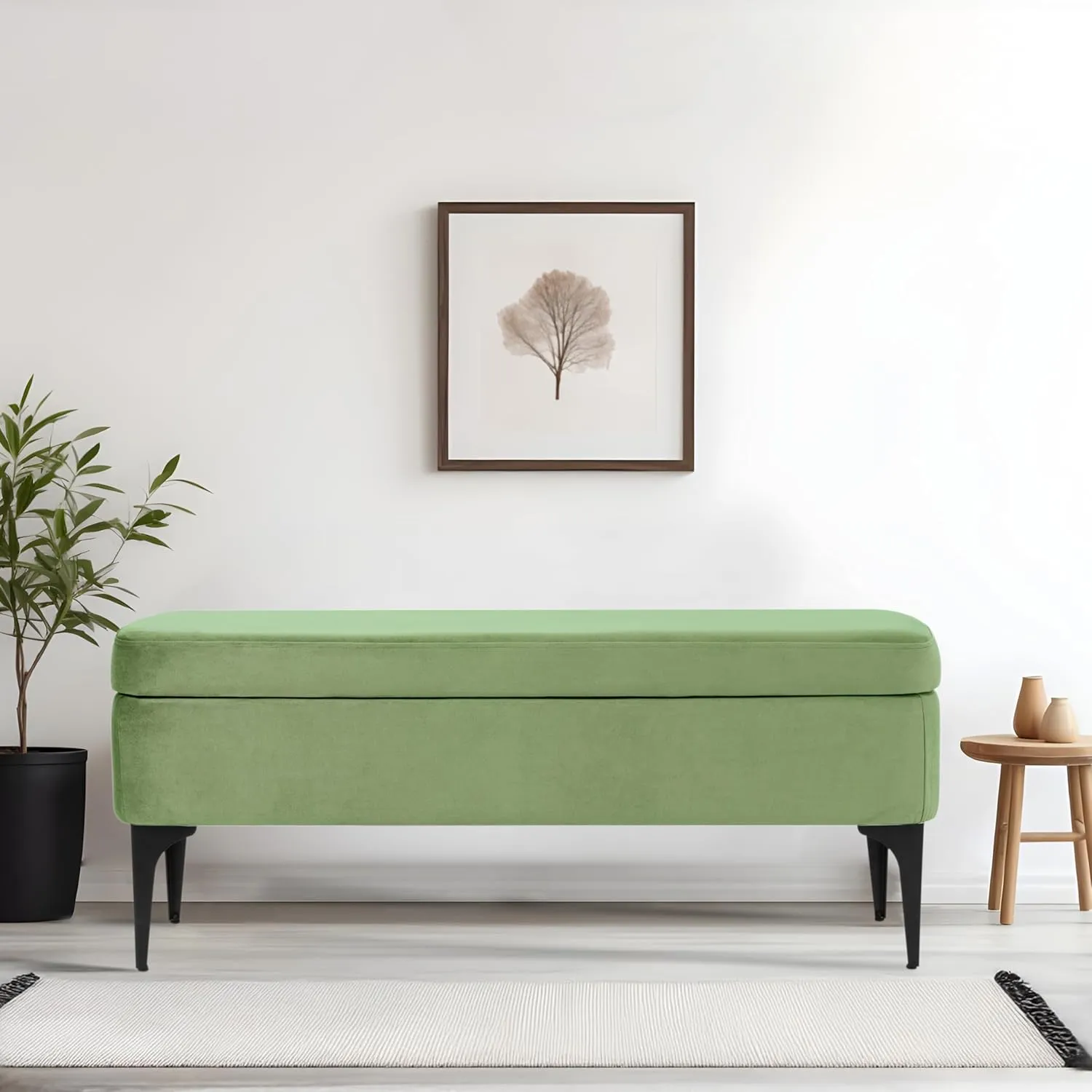 HomePop Upholstered Storage Bench with Metal Leg Home Décor|Bench with Storage for Living Room & Entryway - Green Velvet