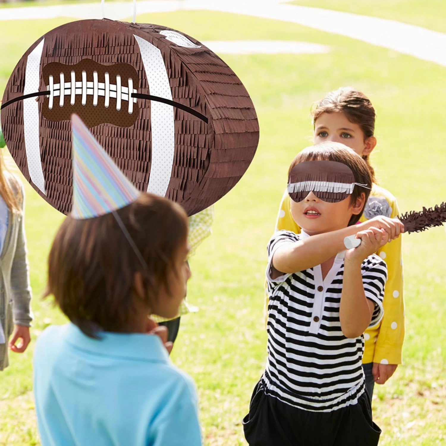 Hooqict Football Pinata with Bat Stick & Hanging Loop for Boys Football Birthday Party Decorations Game Day Tailgate Party Supplies Kids Sports Ball Pinata