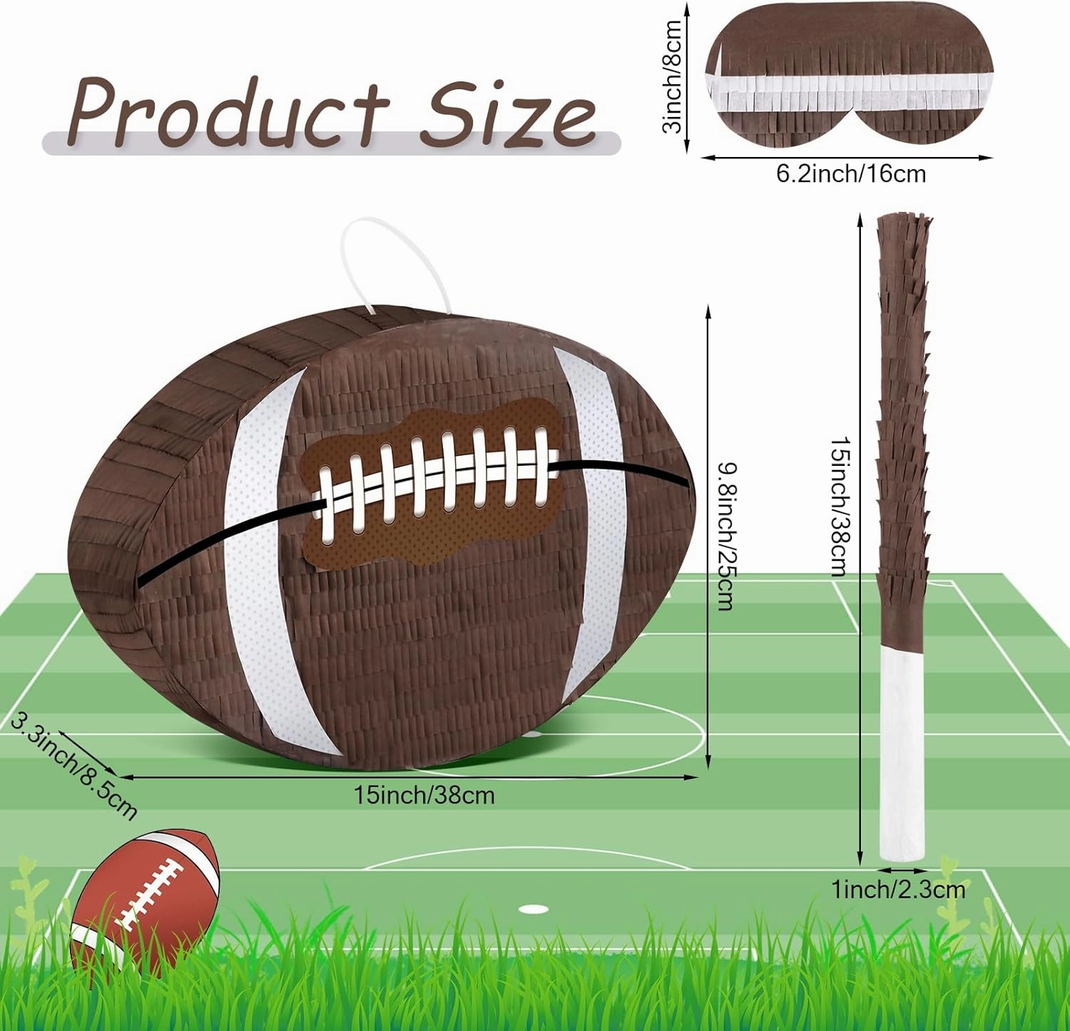 Hooqict Football Pinata with Bat Stick & Hanging Loop for Boys Football Birthday Party Decorations Game Day Tailgate Party Supplies Kids Sports Ball Pinata