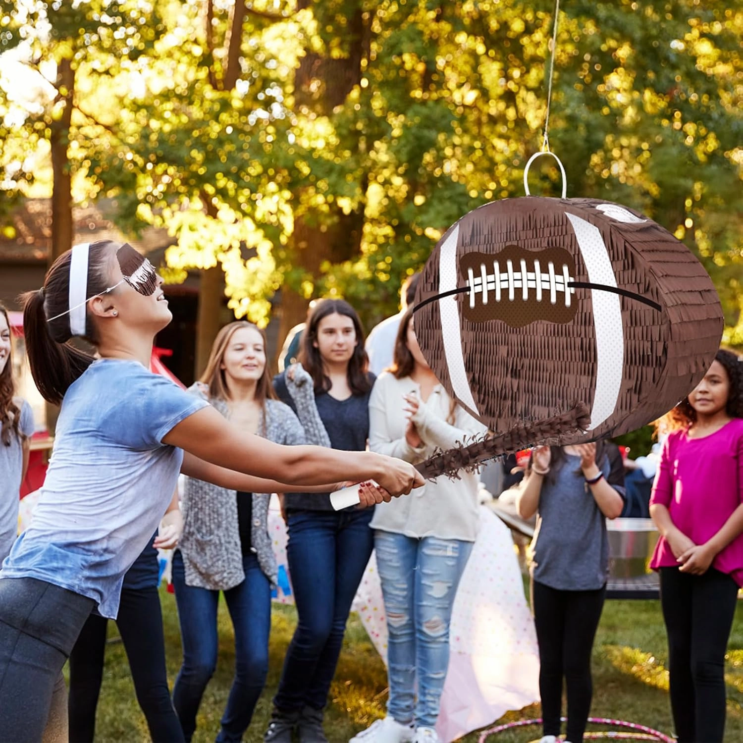 Hooqict Football Pinata with Bat Stick & Hanging Loop for Boys Football Birthday Party Decorations Game Day Tailgate Party Supplies Kids Sports Ball Pinata