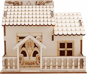 House Piggy Bank, 13 X 14 X 15cm Miniature Villa Coin Storage Box with Night Light, Wooden Money Bank House Model Dollhouse for Great Desktop Gift(#2)