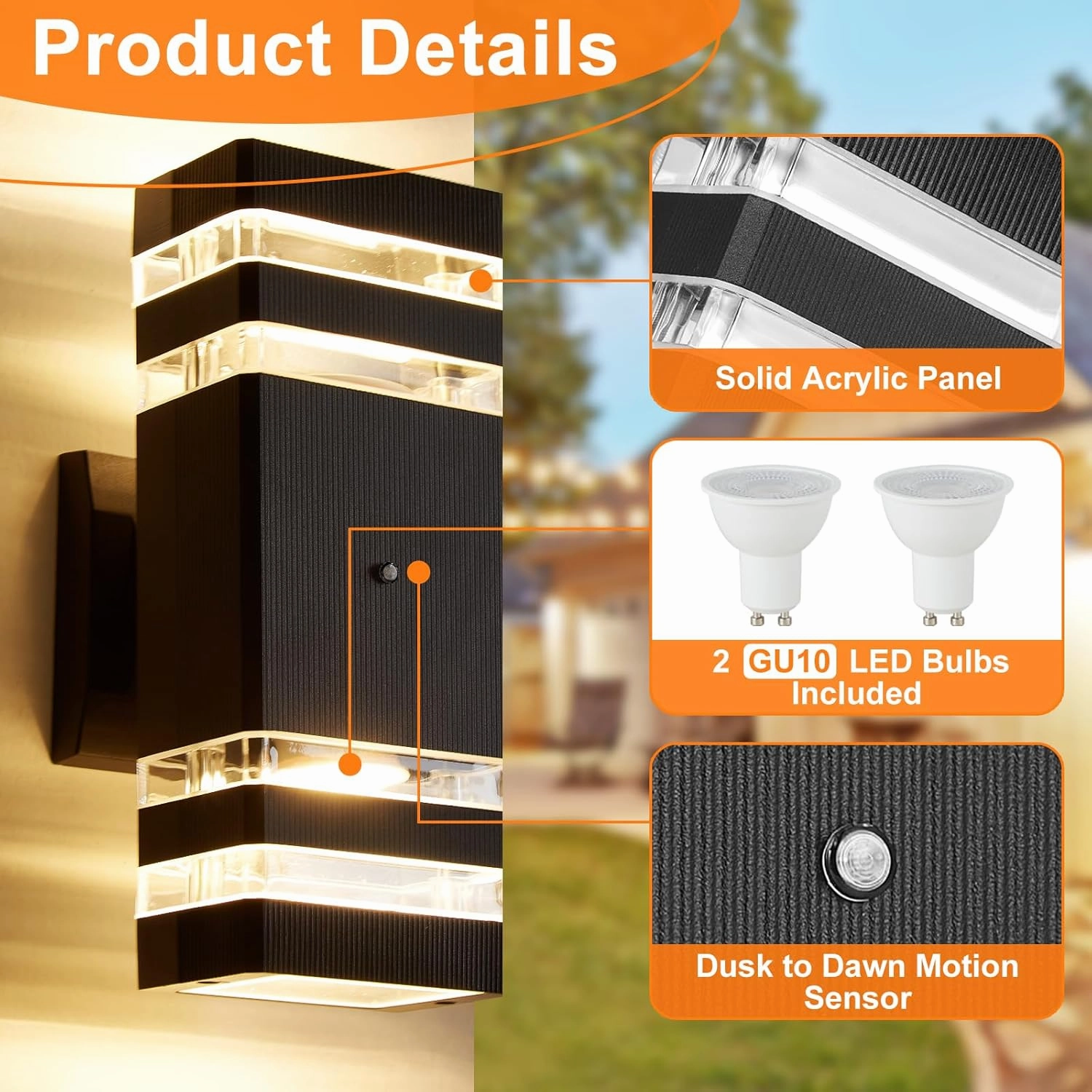 Housen Solutions 2 Pack LED Dusk to Dawn Outdoor Wall Lights, IP65 Waterproof Modern Porch Light, 3000K Exterior Lighting Fixtures Outdoor Lights for House, Garage, Black