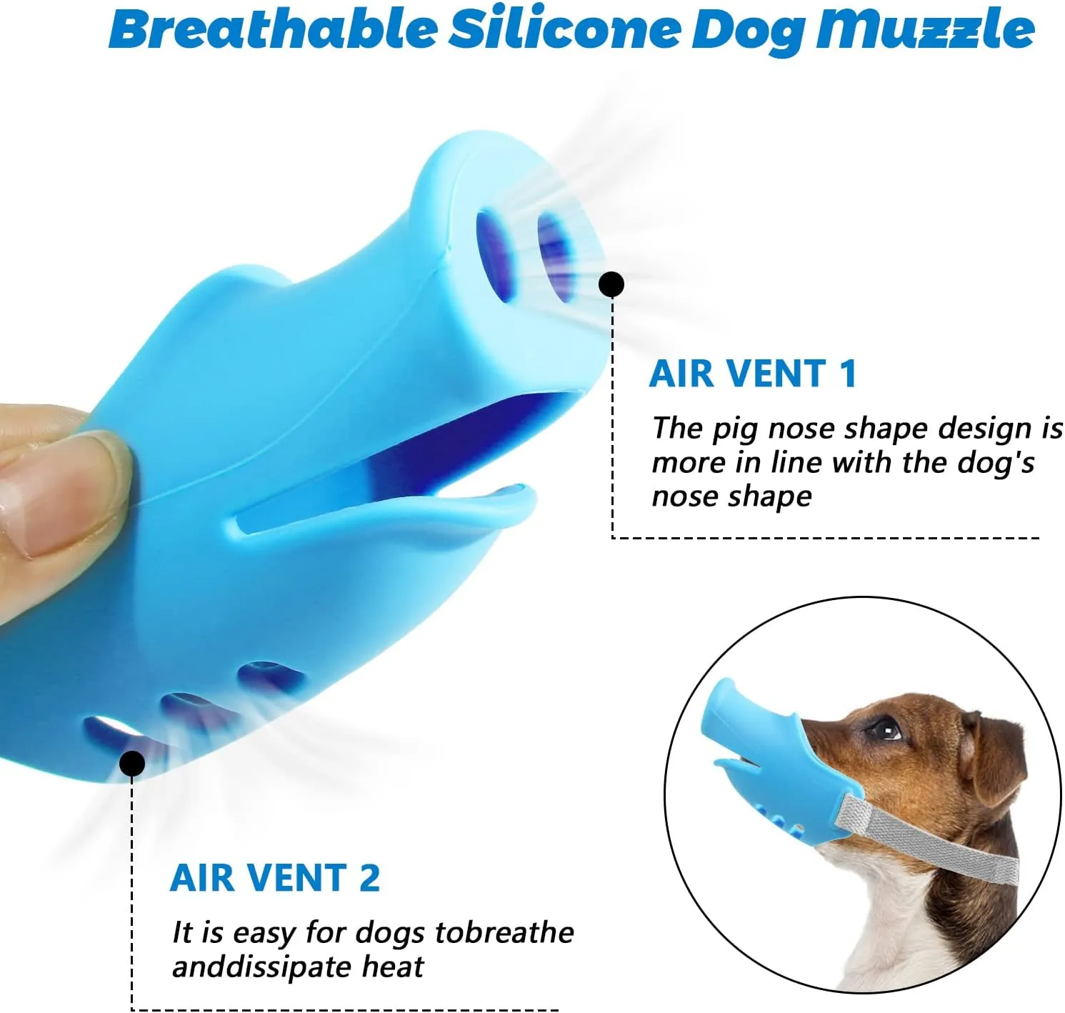 HOWWFALY Silicone Dog Muzzle, Soft Muzzle for Small Medium Dogs Poodle Corgi Dachshund，Pig Mouth Shape Breathable Dog Mouth Covers to Prevent Bite Chew and Call with Adjustable Strap(Blue, Medium)