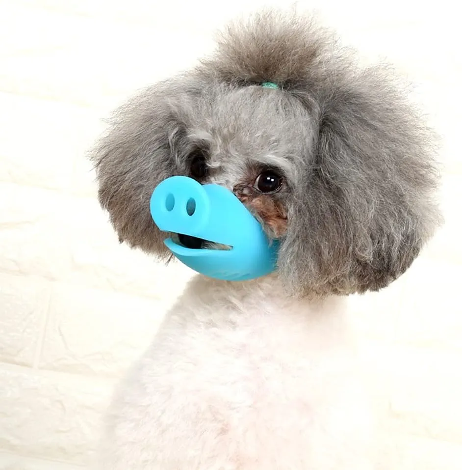HOWWFALY Silicone Dog Muzzle, Soft Muzzle for Small Medium Dogs Poodle Corgi Dachshund，Pig Mouth Shape Breathable Dog Mouth Covers to Prevent Bite Chew and Call with Adjustable Strap(Blue, Medium)