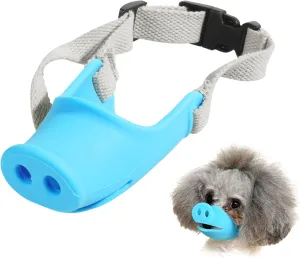 HOWWFALY Silicone Dog Muzzle, Soft Muzzle for Small Medium Dogs Poodle Corgi Dachshund，Pig Mouth Shape Breathable Dog Mouth Covers to Prevent Bite Chew and Call with Adjustable Strap(Blue, Medium)