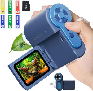 HP20 IPS Microscope for Kids: [3-in-1] [Easy and Fun] 2" Portable Handheld Microscope Miniscope, Pocket Mini Scope Educational Science Kit, Birthday Gifts for Kids, 32GB, Blue