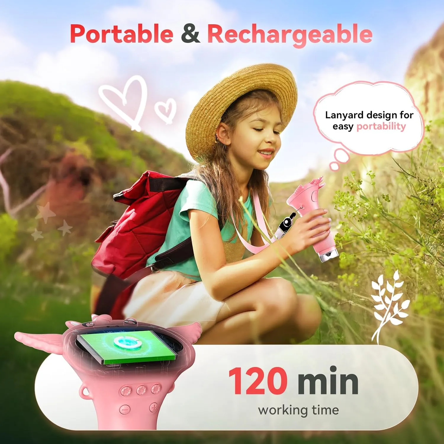 HP40 IPS Microscope for Kids: [Easy and Fun] 2" Portable Handheld Kids Microscope Miniscope, Pocket Mini Scope Educational Science Kit, Birthday Gifts for Kids, PC View, Pink