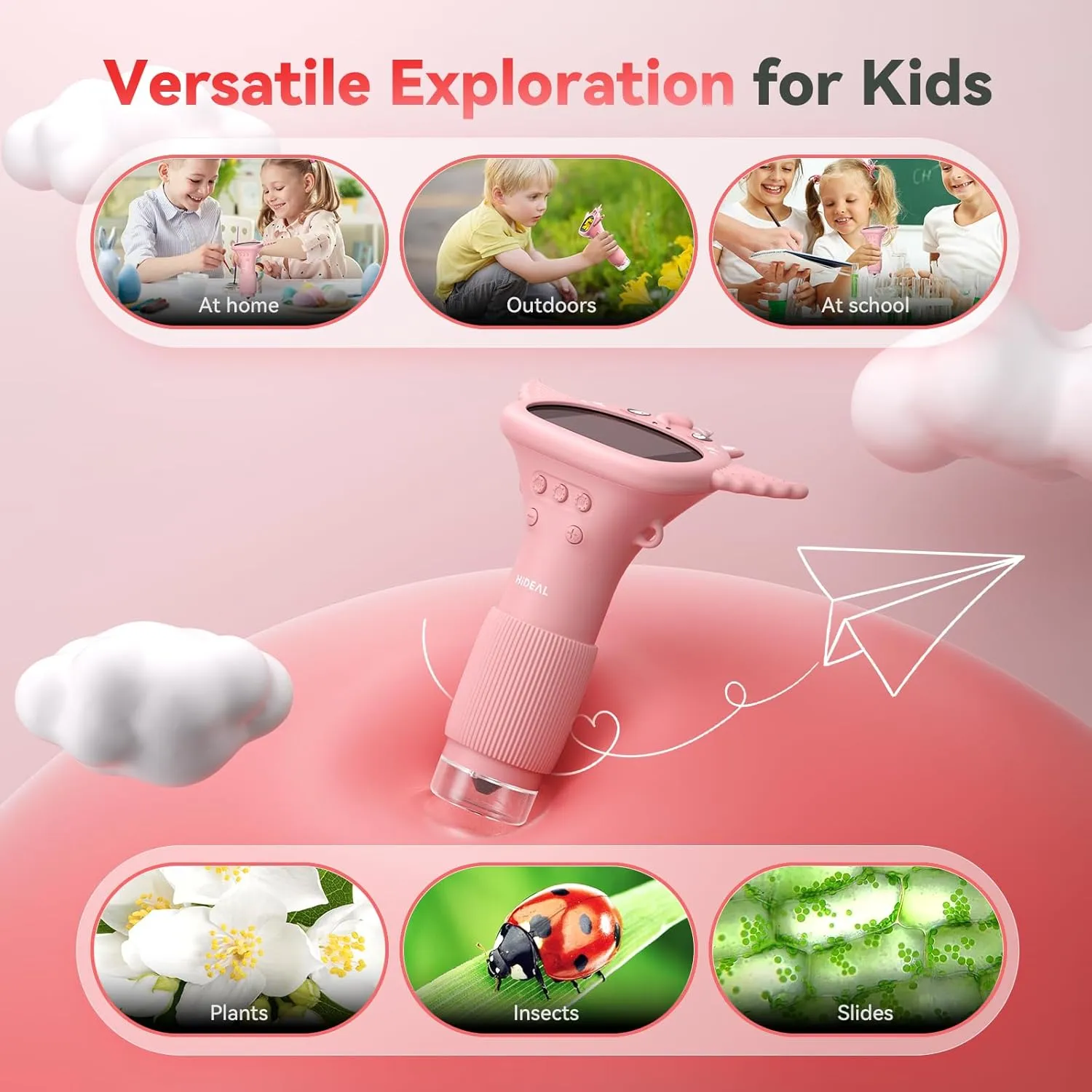 HP40 IPS Microscope for Kids: [Easy and Fun] 2" Portable Handheld Kids Microscope Miniscope, Pocket Mini Scope Educational Science Kit, Birthday Gifts for Kids, PC View, Pink