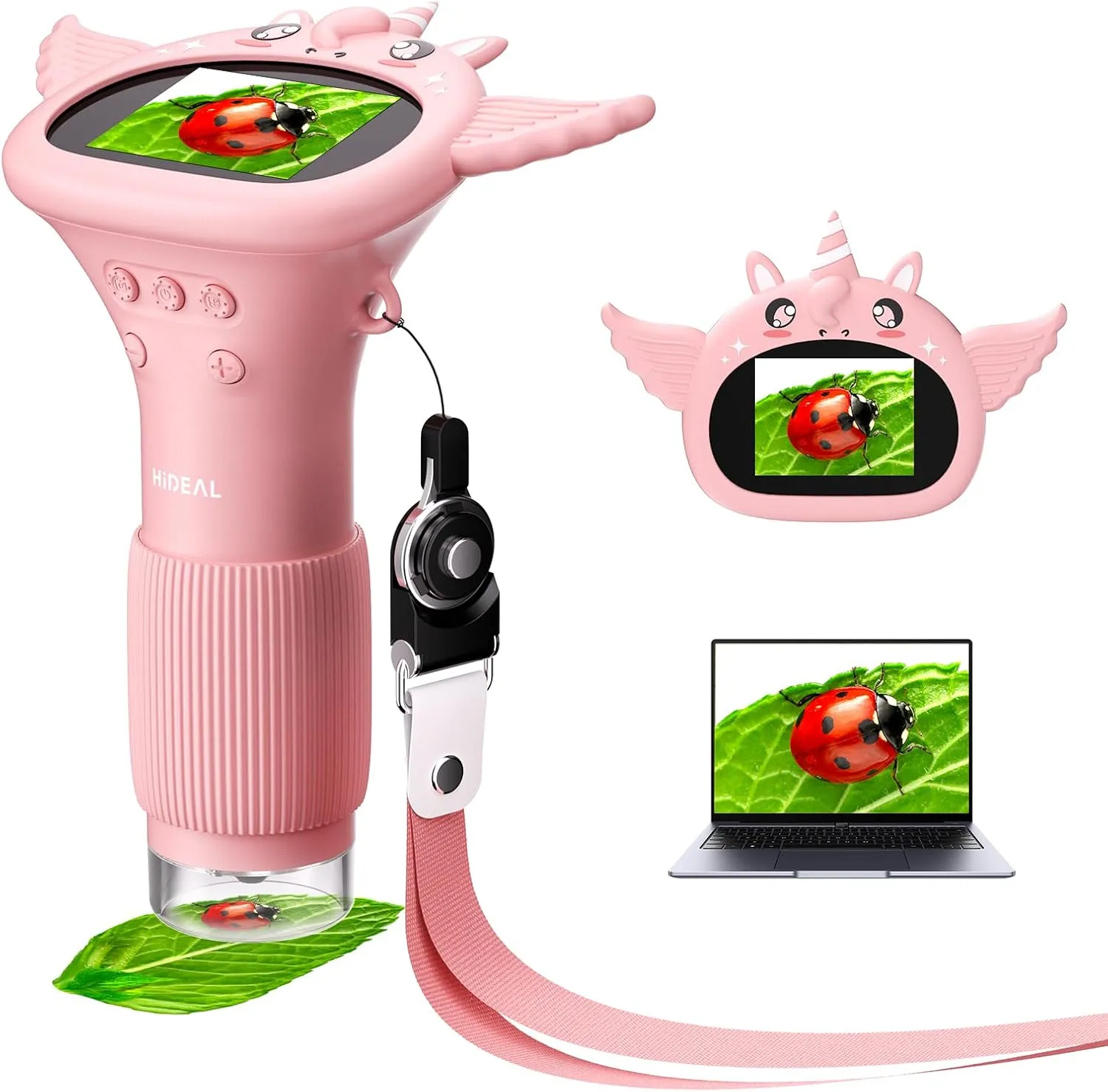 HP40 IPS Microscope for Kids: [Easy and Fun] 2" Portable Handheld Kids Microscope Miniscope, Pocket Mini Scope Educational Science Kit, Birthday Gifts for Kids, PC View, Pink