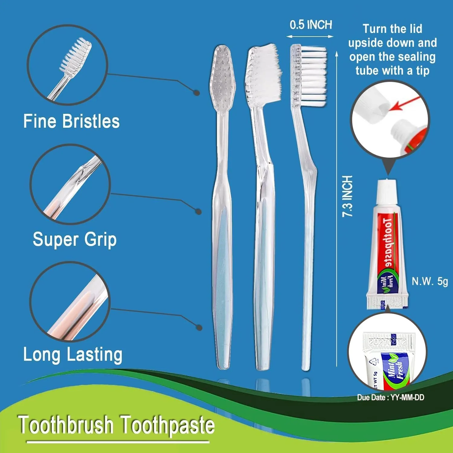 HQSL Sund 200 Pack Disposable Toothbrushes with Toothpaste, Individually Wrapped Soft Bristle Toothbrushes, Travel Kit