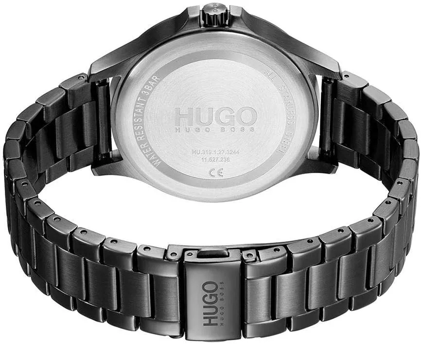 HUGO #LEAP Men's Multifunction Stainless Steel and Link Bracelet Casual Watch, Color: Black (Model: 1530175)