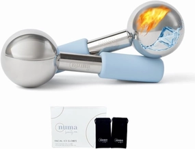 Ice Globes for Face | Stainless Steel Facial Globes | Set of 2 Cooling Ice Roller Massagers w/Silicone Handle | Warm/Cold Tool for Estheticians w/Magnetic Box & 2 Black Storage Bags