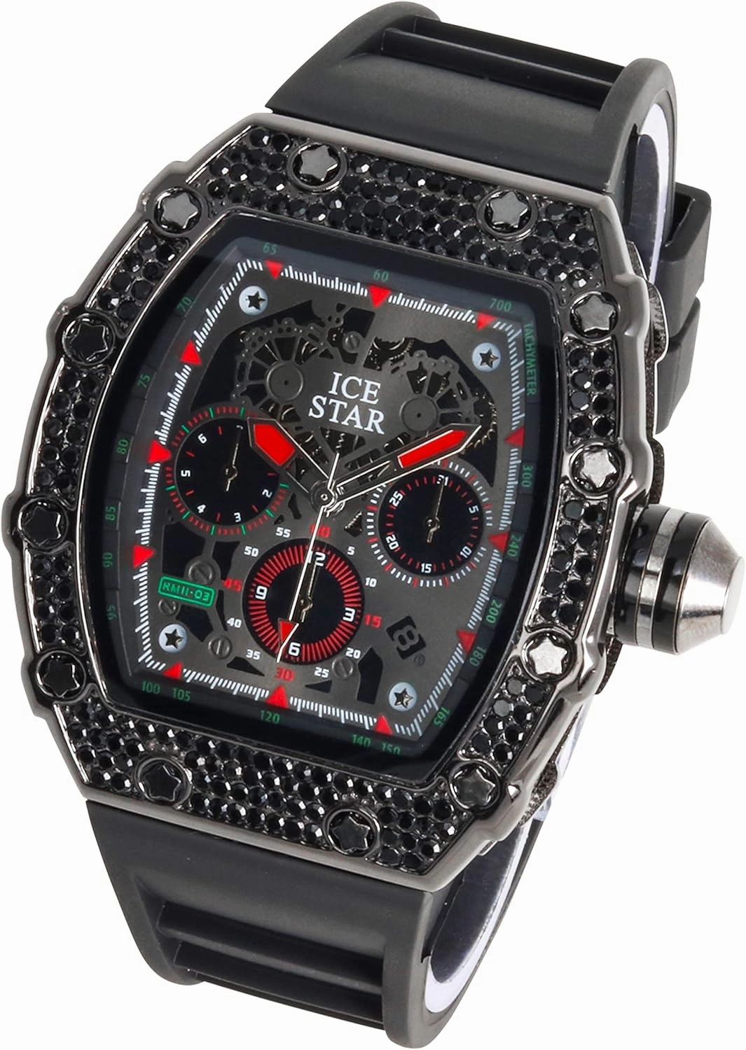 ICE STAR Men's 45mm Iced Out Tonneau Shape Watch, Silicone Band