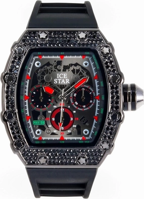 ICE STAR Men's 45mm Iced Out Tonneau Shape Watch, Silicone Band
