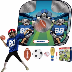 imagifun Bean Bag Toy, Toss Target Games, 3-in-1 Soccer Rugby Baseball Set, Throwing Target Toy, Soft Baseball, Inflatable Football, Rugby, for Kid 1-4 Indoor Outdoor Toss