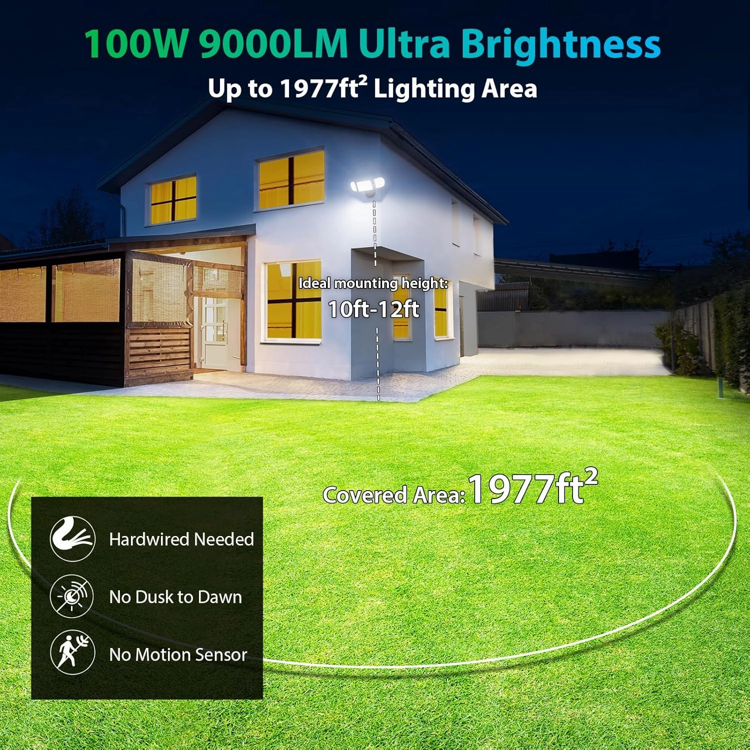 iMaihom 100W Flood Lights Outdoor, 9000LM Ultra Bright Security Lights, 3 Adjustable Heads Flood Lighting, IP65 Waterproof, 6500K Switch Controlled Floodlight for Yard Garage Court (Black)