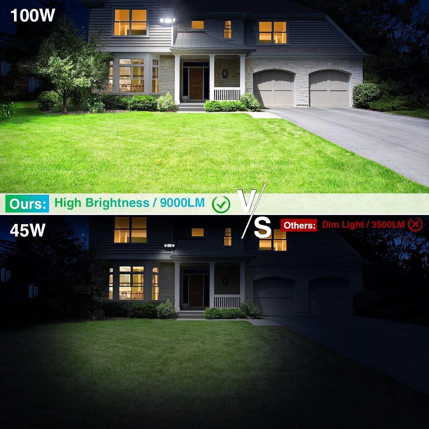 iMaihom 100W Flood Lights Outdoor, 9000LM Ultra Bright Security Lights, 3 Adjustable Heads Flood Lighting, IP65 Waterproof, 6500K Switch Controlled Floodlight for Yard Garage Court (Black)