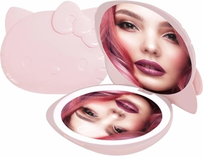 Impressions Vanity Hello Kitty Kawaii Compact Mirror with Touch Sensor Switch for Adjustable Brightness, Lighted Makeup Mirror with LED Lights and 2X Magnifying Mirror (Glossy Pink)