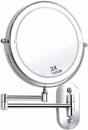 inBEKEA 8'' Wall Mounted Mirror, Upgrade Auto Off LED Makeup Mirror, Shaving Mirror with 1X/3X Magnification Double Side, 360 Rotating Mirror Powered by 4 x AAA Batteries (Not Included)