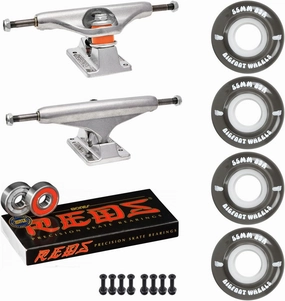 Independent Skateboard Trucks Package Kit with Bigfoot 55mm Soft 83A Wheels, Bones Reds Bearings, 1" Phillips Mounting Hardware, and 1/8" Risers