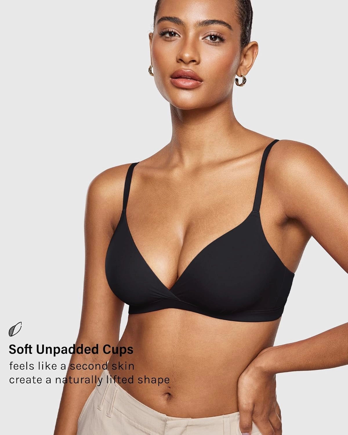 INLYRIC Women's Inbarely Triangle Bralette Comfortable Unlined V Neck Wireless Smoothing Bra Top Stretch
