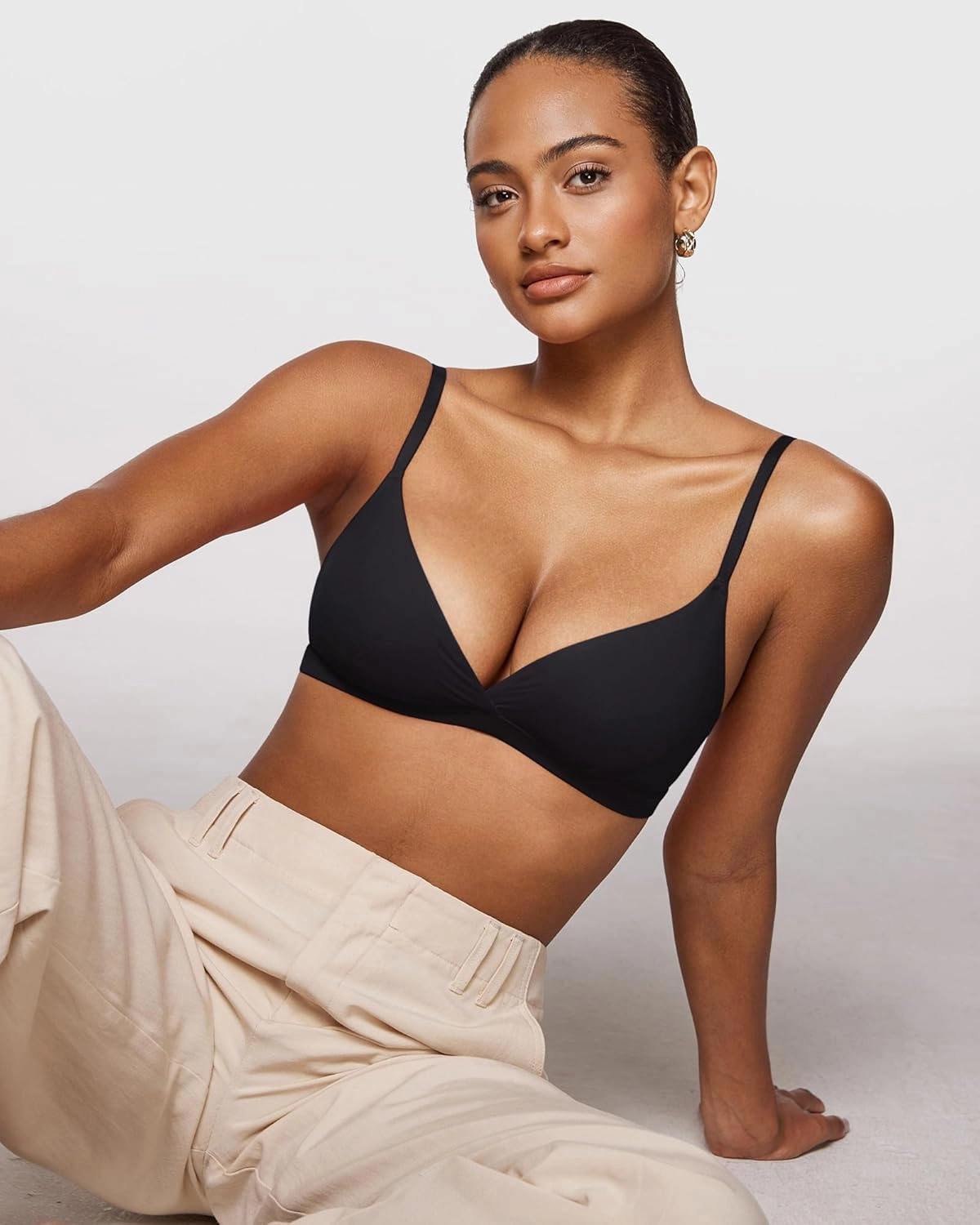 INLYRIC Women's Inbarely Triangle Bralette Comfortable Unlined V Neck Wireless Smoothing Bra Top Stretch