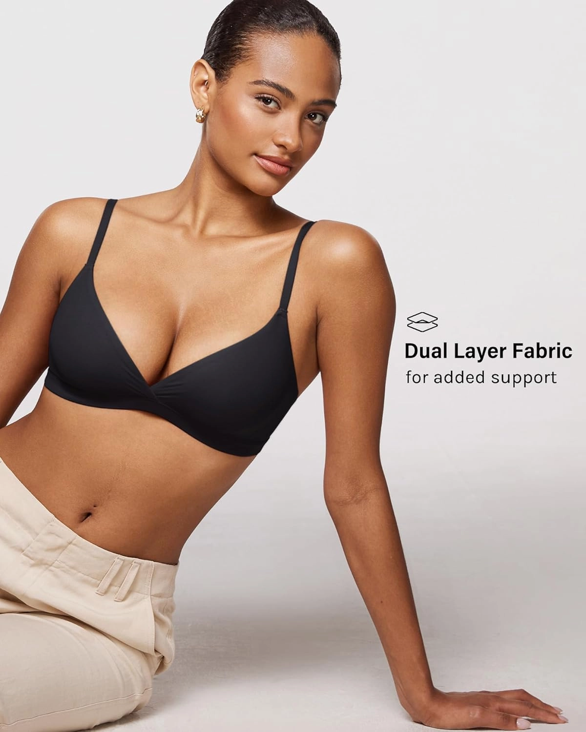 INLYRIC Women's Inbarely Triangle Bralette Comfortable Unlined V Neck Wireless Smoothing Bra Top Stretch