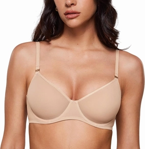 INLYRIC Women's Sheer Demi Balconette Bra - Sexy Mesh Unlined Underwire See Through Demi Bras