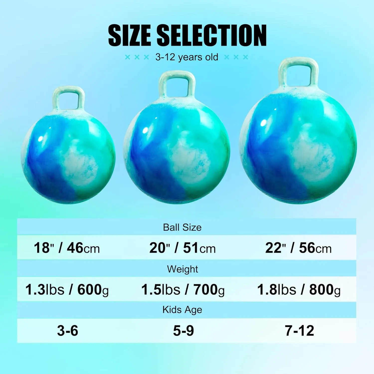 INPODAK Hopper Ball 22 Inch Bouncy Ball with Handle for Kids, Hippity Hop Jumping Bounce Hopping Toy for Boys Girls Ages 7-12 with Pump and Gift Box Great Gift for Birthday Holiday