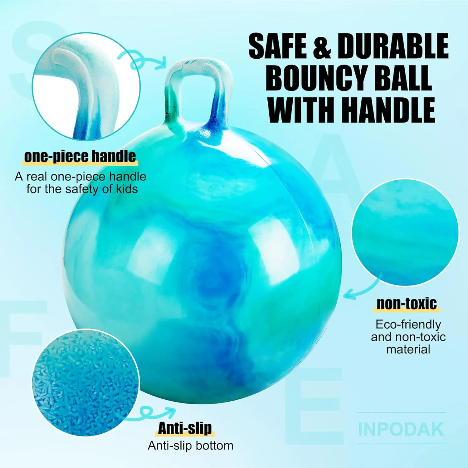 INPODAK Hopper Ball 22 Inch Bouncy Ball with Handle for Kids, Hippity Hop Jumping Bounce Hopping Toy for Boys Girls Ages 7-12 with Pump and Gift Box Great Gift for Birthday Holiday