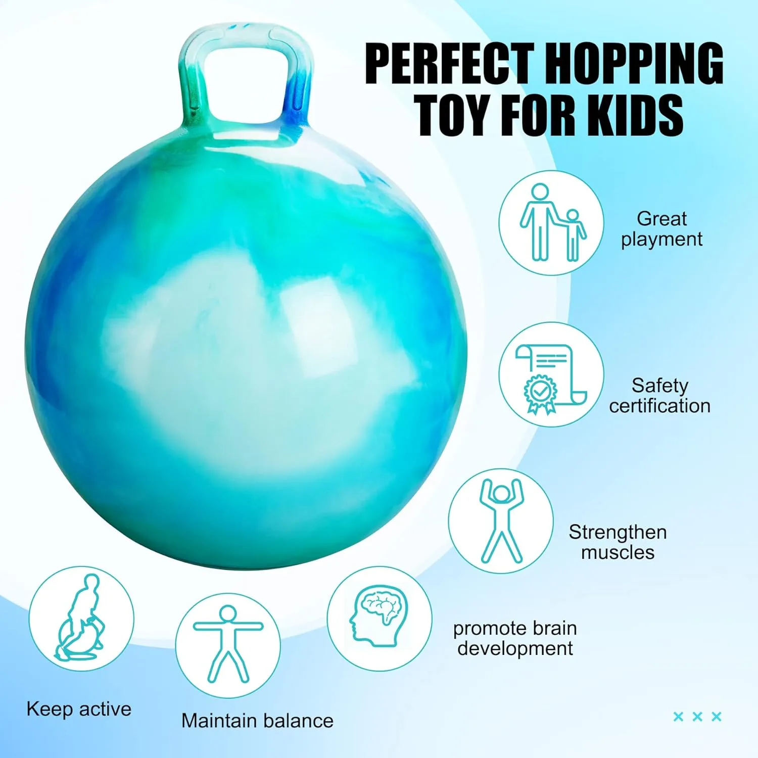 INPODAK Hopper Ball 22 Inch Bouncy Ball with Handle for Kids, Hippity Hop Jumping Bounce Hopping Toy for Boys Girls Ages 7-12 with Pump and Gift Box Great Gift for Birthday Holiday
