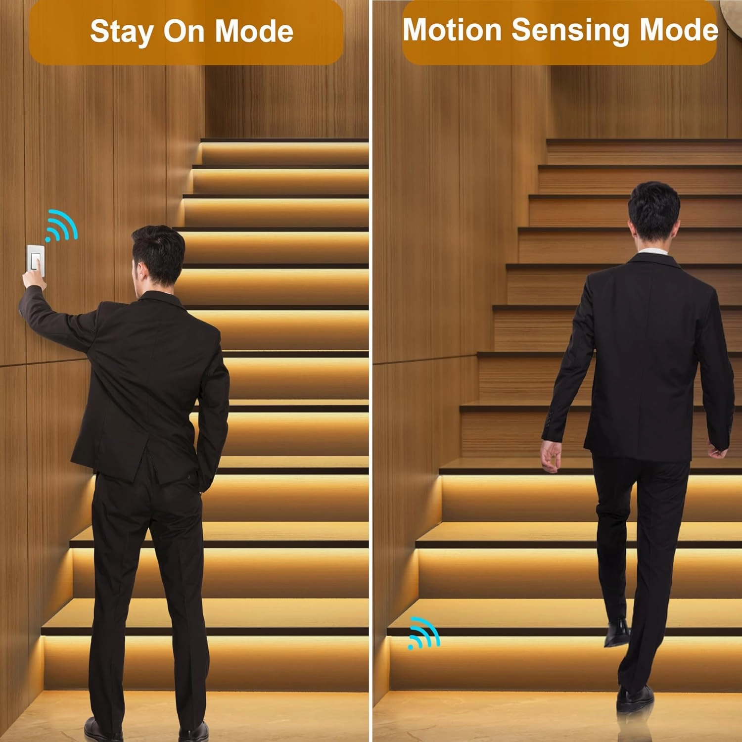 Intelligent Motion Triggered LED Stair Lighting Kit KMG-3233, 40" Cuttable LED Strip Light for Indoor LED Stair Lights (Warm White 3000K,16 Stairs)