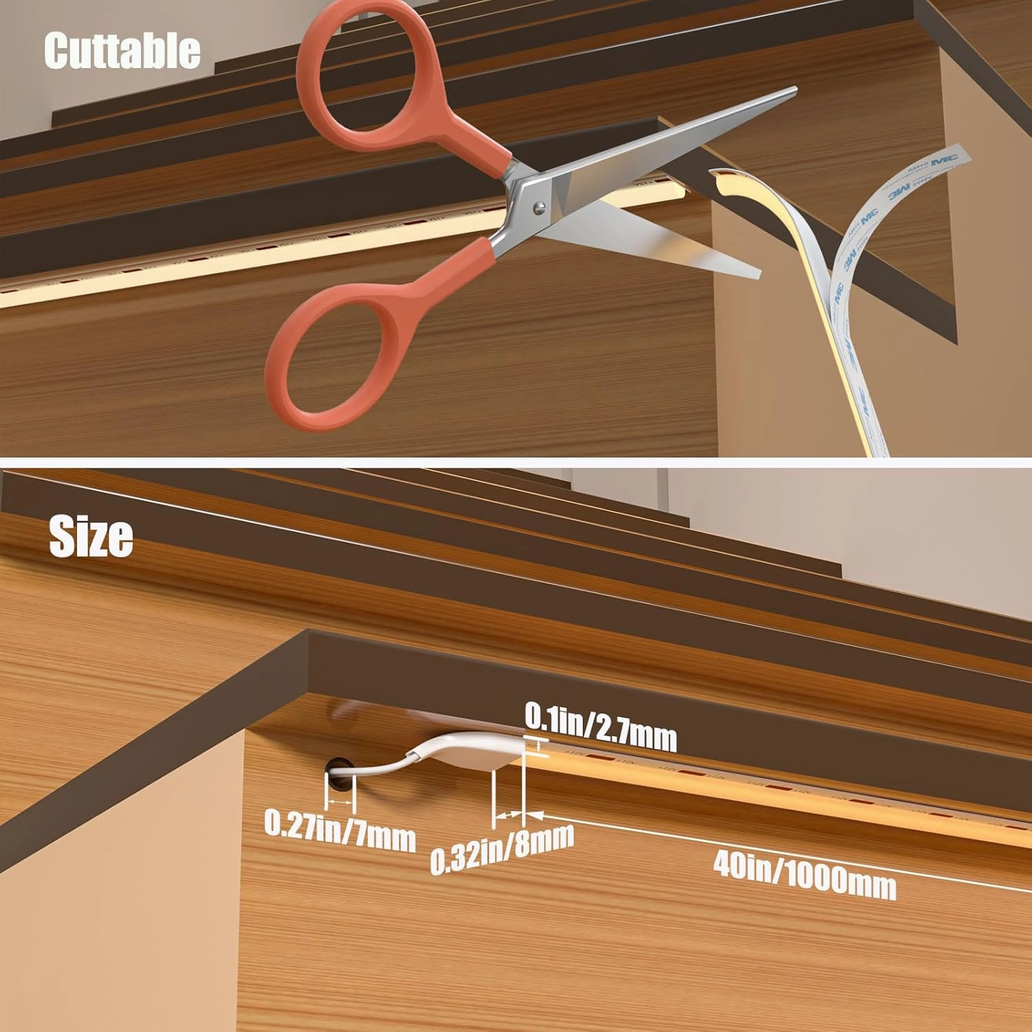 Intelligent Motion Triggered LED Stair Lighting Kit KMG-3233, 40" Cuttable LED Strip Light for Indoor LED Stair Lights (Warm White 3000K,16 Stairs)