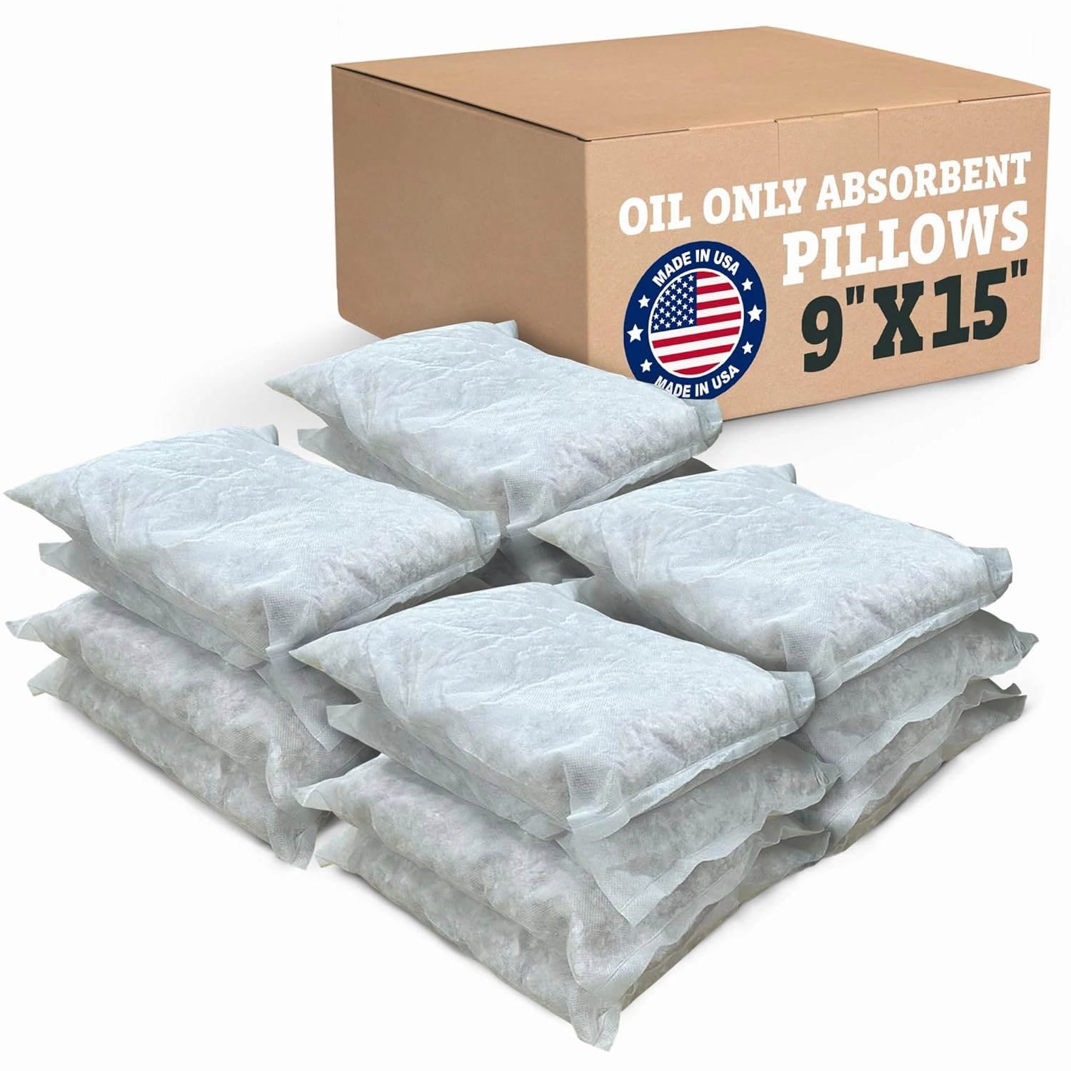 Intermountain Absorbents Oil Only Absorbent Pillows - Oil Absorbent Pillows, Absorbs Oil Products Only - Recycled Polypropylene Oil Pillows, Oil Absorbing Pillows - 9"x15" (16 Pack)