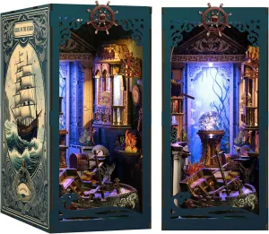ISSEVE Book Nook Kit, DIY 3D Wooden Puzzle Dollhouse Booknook for Adults, Tiny Miniature House Kit Bookshelf Decor with LED Light and Dust Cover, Gifts for Family and Friends (Sea Maze)