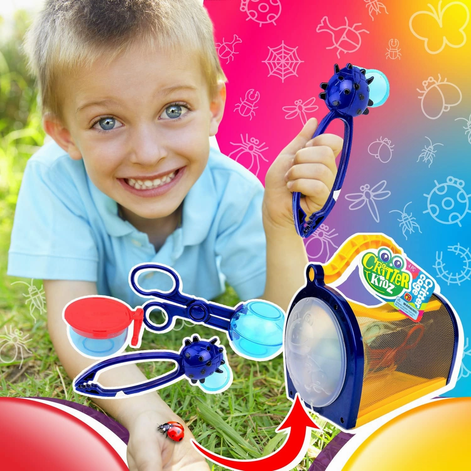 JA-RU Critter Kidz Bug Catcher Kit for Kids (2 Critter Cage Assorted) Outdoor Bug Hunting Kit for Kids, Boys and Girls. Educational Science Camping Toy Set. 5419-2p