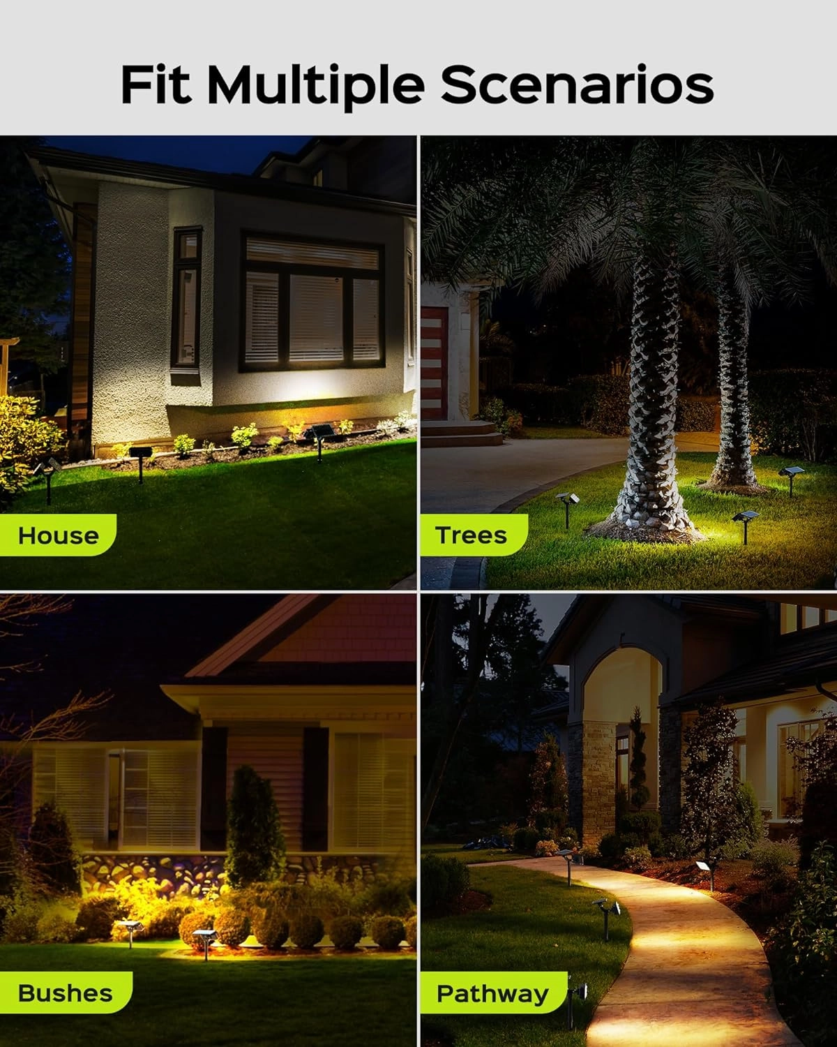 JACKYLED 84-LED Solar Spotlights 5 Lighting Modes 360° Adjustable IP65 Waterproof Super Bright Overnight Solar Spot Lights for Outside with Extendable Spike for Yard, Garden, Lawn, Pathway, 4 Pack