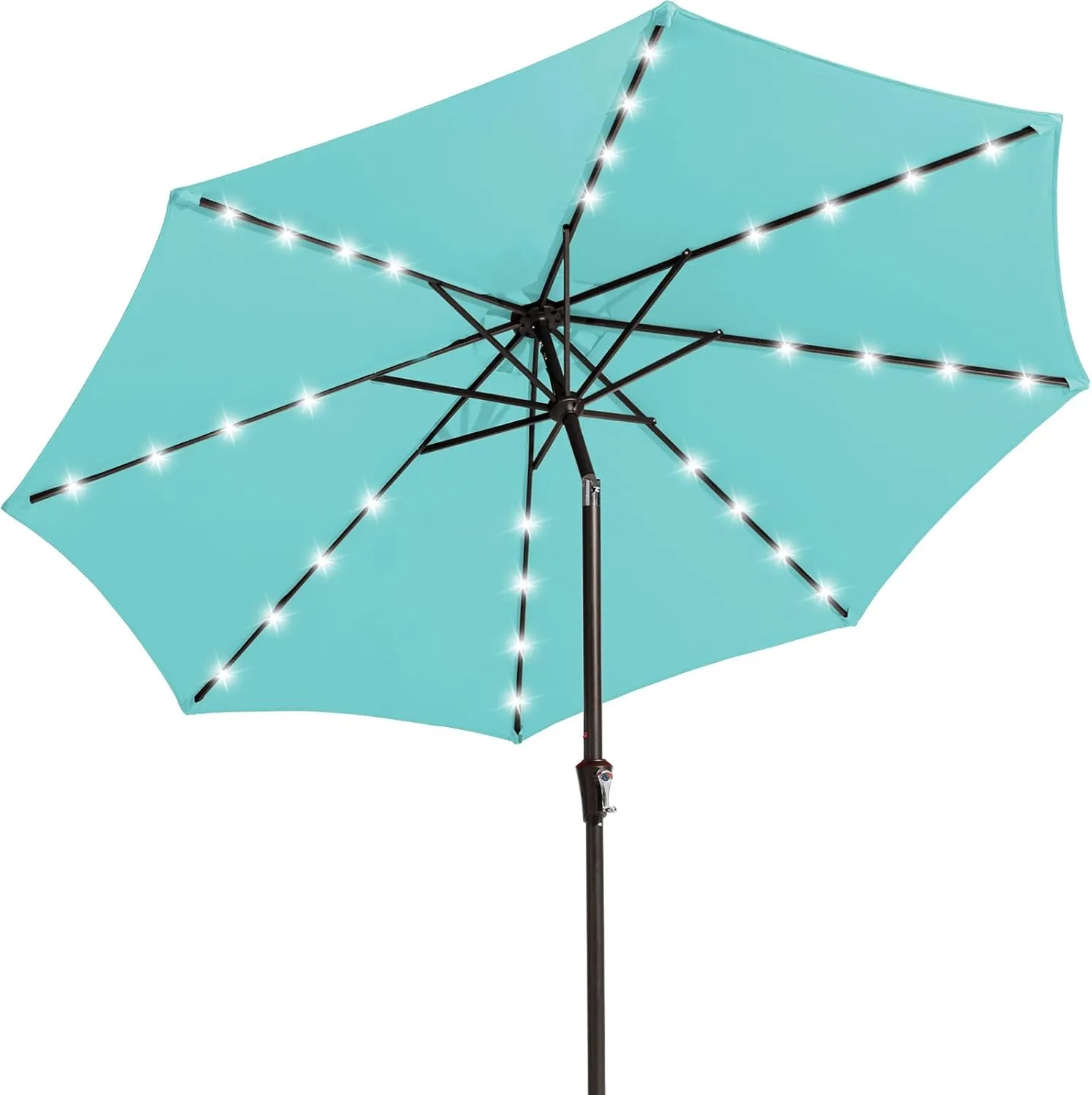 JEAREY Upgrade 9FT LED Lighted Patio Umbrella, Solar Outdoor Umbrella, Tilt Table Umbrella for Pool(Turquoise)
