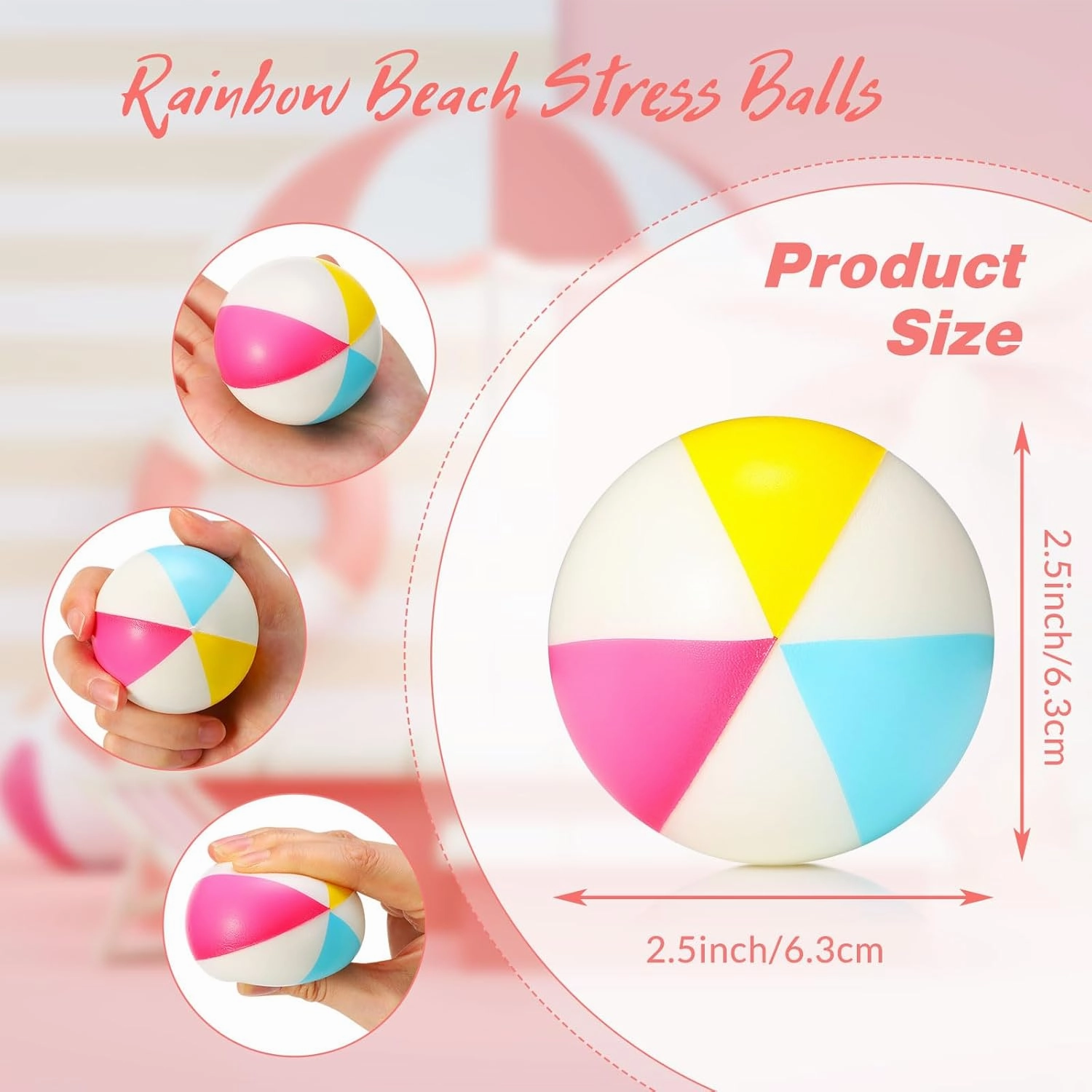 Jerify 24 Pcs Mini Beach Stress Balls 2.5 Inch Foam PU Relief Stress Ball Mini Rainbow Blow Up Beach Balls Toys for Girls Boys Birthday Beach Hawaiian Party Favors Summer Water Games (Bright Color)