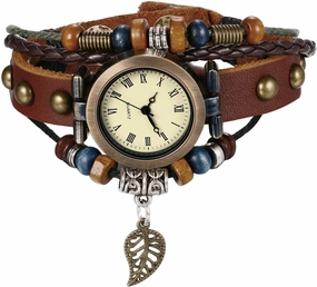 JewelryWe Women Quartz Bracelet Watch Fashion Weave Wrap Around Leather Wrist Watch Classic Bracelet Watch for Summer Beach