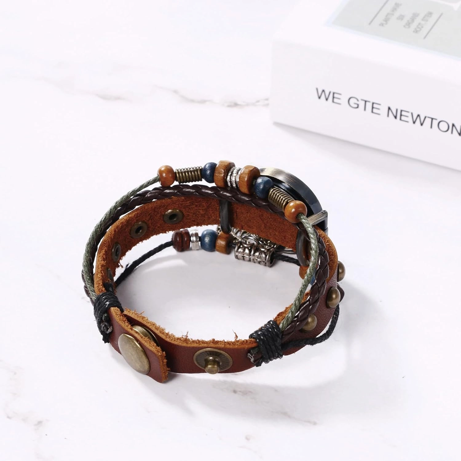 JewelryWe Women Quartz Bracelet Watch Fashion Weave Wrap Around Leather Wrist Watch Classic Bracelet Watch for Summer Beach