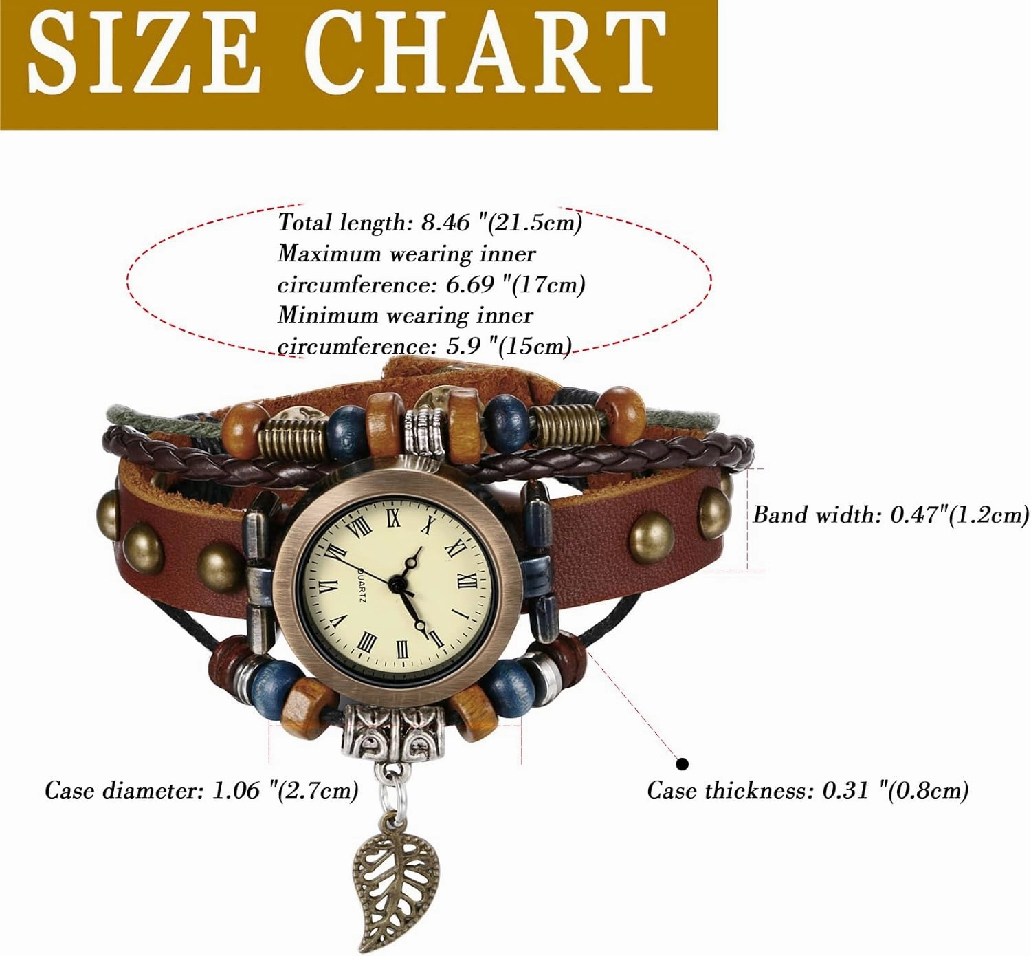 JewelryWe Women Quartz Bracelet Watch Fashion Weave Wrap Around Leather Wrist Watch Classic Bracelet Watch for Summer Beach