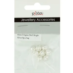 JF SPACER FILIGREE BALL 8MM B SLV 8PC