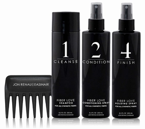 Jon Renau Synthetic Hair Care System Kits (4 Pieces: 8oz Shampoo, 8oz Conditioning Spray, 8oz Holding Spray, Wide Tooth Comb)