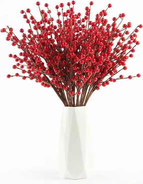 joyhalo 36 Pack Red Berry Stems - 17'' Holly Berry Stems, Red Berries Christmas Decor, Red Berry Picks for Christmas Tree Filler Branches, Artificial Cranberries Ornaments Crafts Holiday Home Decor