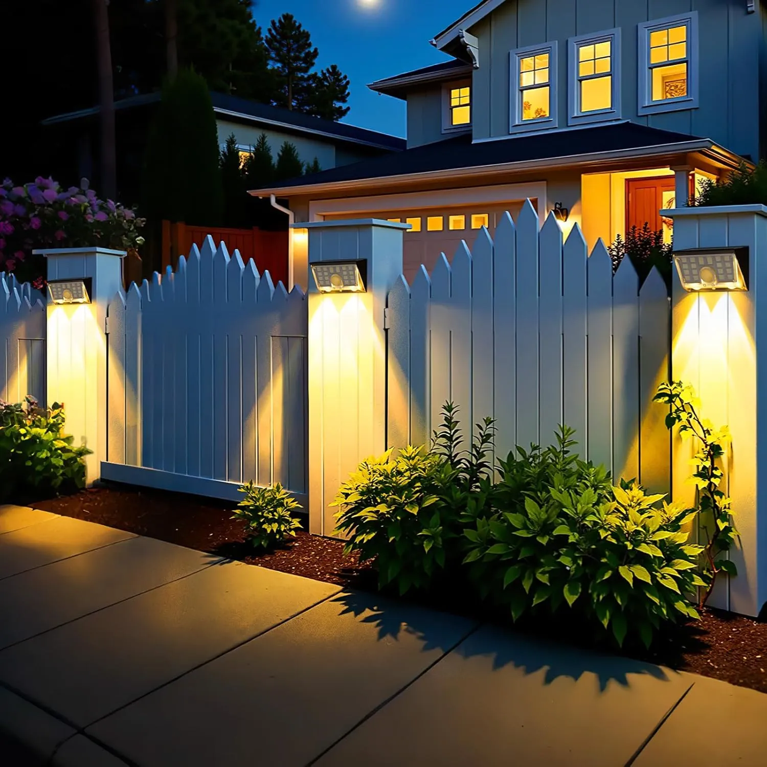 JSOT Solar Fence Lights Outdoor, 4 Modes Solar Lights Outdoor Waterproof IP65, 6Pack Motion Sensor Bright Wall Security Lighting for Outside Yard Front Door Fence - Cool White
