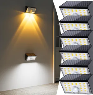 JSOT Solar Fence Lights Outdoor, 4 Modes Solar Lights Outdoor Waterproof IP65, 6Pack Motion Sensor Bright Wall Security Lighting for Outside Yard Front Door Fence - Cool White